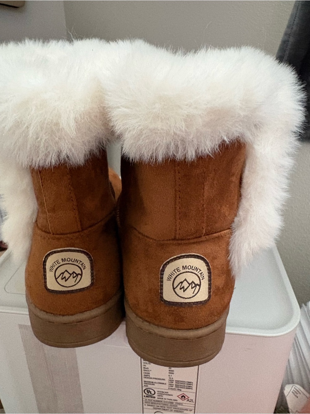 White Mountain Tan Suede Winter Boots with White Faux Fur Cuff